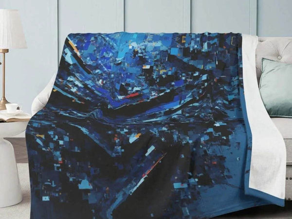 Digital Glitch Blanket | Blue Cyberpunk Gamer Throw - Iron Phoenix GHG