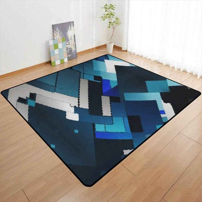 Blue Geometric Area Rug | Futuristic Gaming and Yoga Mat