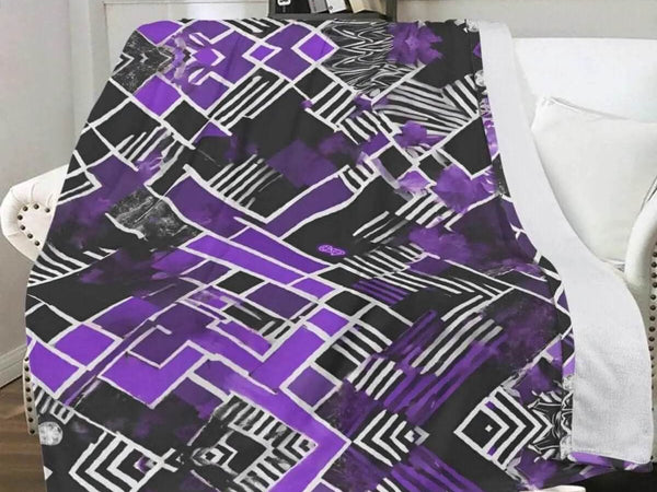 Cozy Gaming Blanket | Purple Geometric Fleece Throw - Iron Phoenix GHG