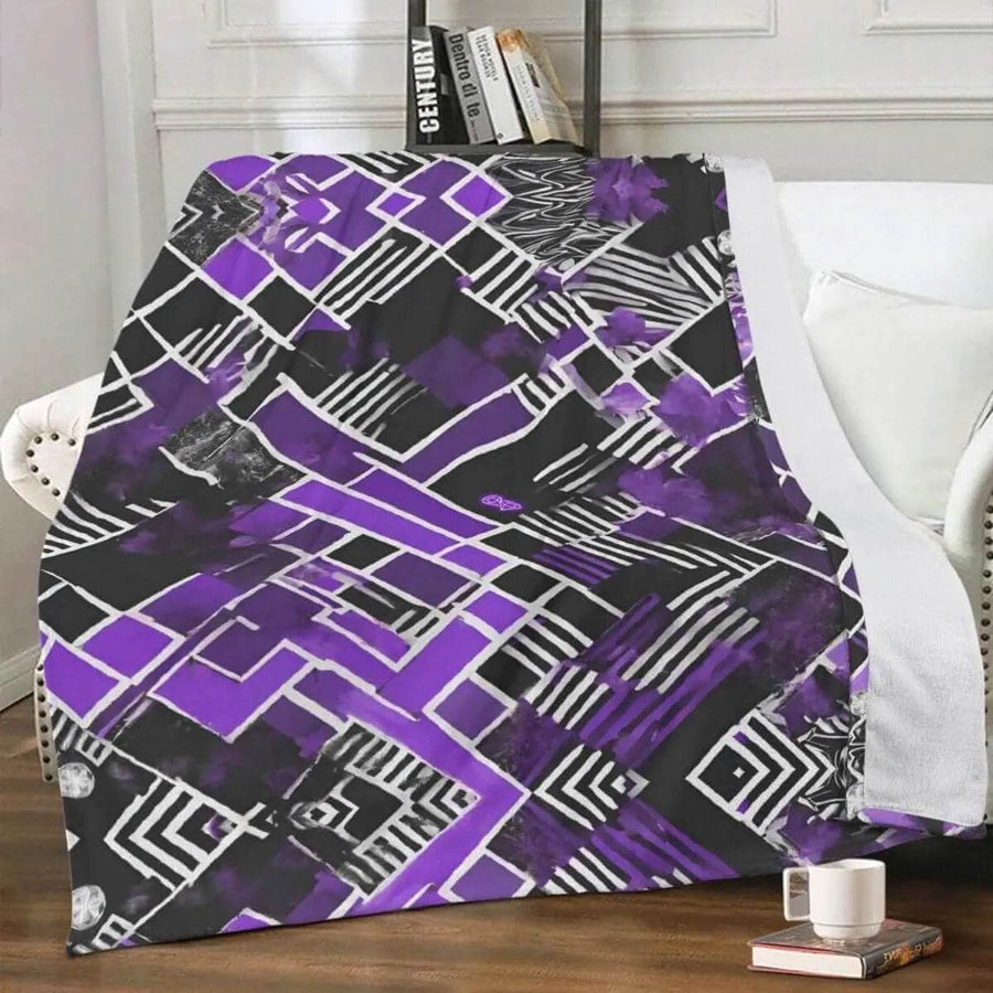 Cozy Gaming Blanket | Purple Geometric Fleece Throw - Iron Phoenix GHG