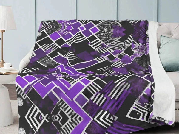 Cozy Gaming Blanket | Purple Geometric Fleece Throw - Iron Phoenix GHG