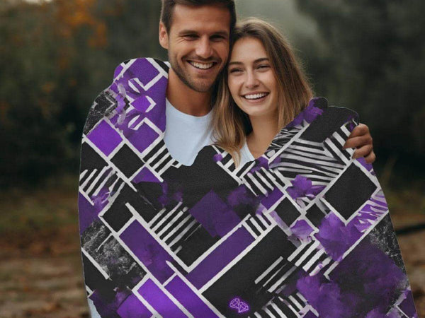 Cozy Gaming Blanket | Purple Geometric Fleece Throw - Iron Phoenix GHG