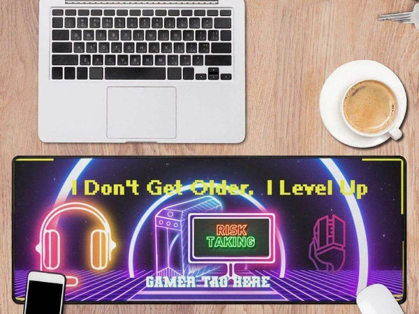 Level Up Gaming Desk Mat | Neon Gamer Slogan Mouse Pad - Iron Phoenix GHG