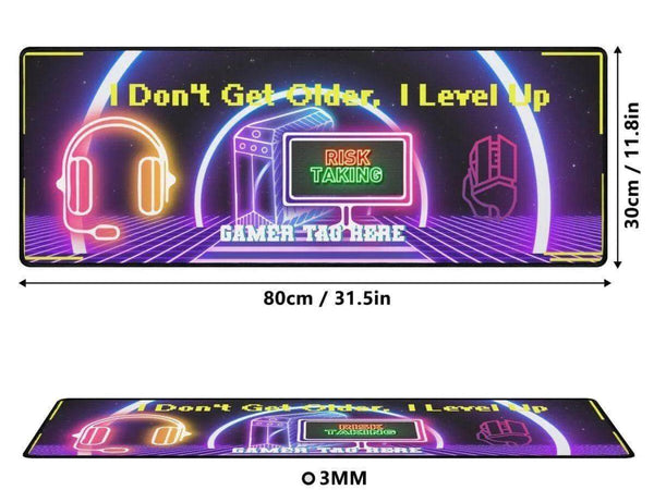 Level Up Gaming Desk Mat | Neon Gamer Slogan Mouse Pad - Iron Phoenix GHG
