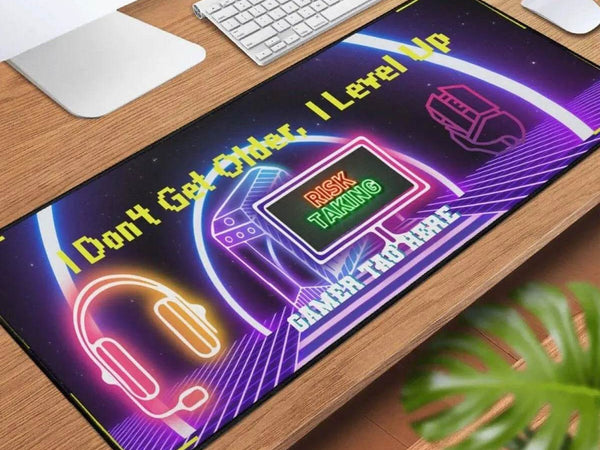 Level Up Gaming Desk Mat | Neon Gamer Slogan Mouse Pad - Iron Phoenix GHG