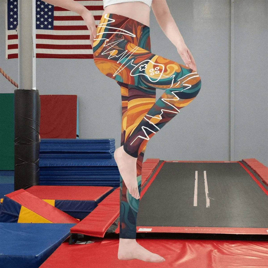 Gamer Floral Print Leggings | Heartbeat Yoga and Game Tights - Iron Phoenix GHG