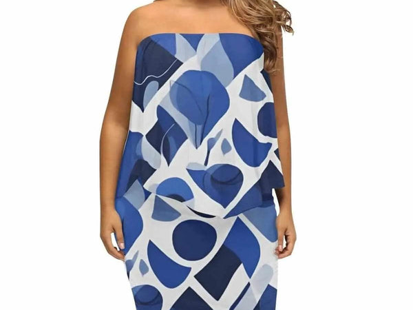 "Blue Abstract" Off-the-Shoulder Dress| Iron Phoenix GHG - Iron Phoenix GHG