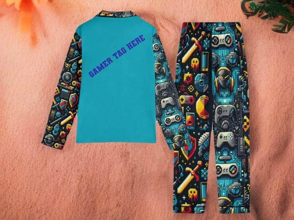 Custom Teal Gamer Pajamas | Personalized Loungewear - Iron Phoenix GHG