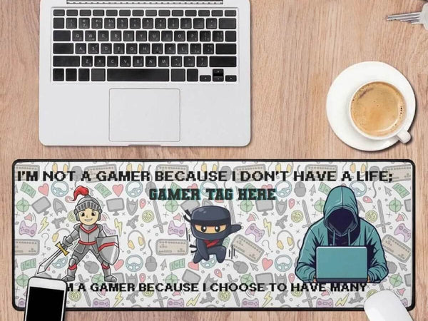 Gamer Slogan Desk Mat | Knight and Ninja Gaming Mouse Pad - Iron Phoenix GHG