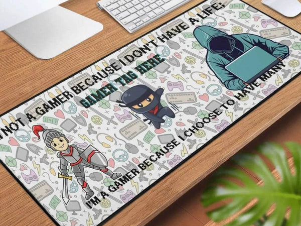 Gamer Slogan Desk Mat | Knight and Ninja Gaming Mouse Pad - Iron Phoenix GHG