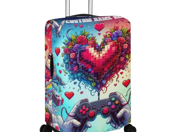 Pixel Heart Luggage Cover | Gamer Love Travel Protector - Iron Phoenix GHG