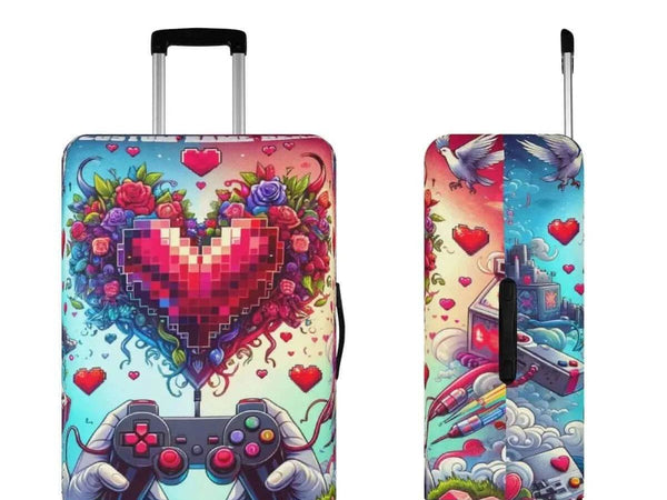 Pixel Heart Luggage Cover | Gamer Love Travel Protector - Iron Phoenix GHG