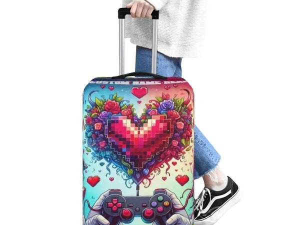 Pixel Heart Luggage Cover | Gamer Love Travel Protector - Iron Phoenix GHG