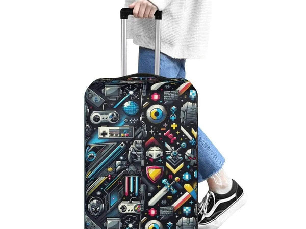 Retro Gamer Luggage Cover | Pixel Art Travel Protector - Iron Phoenix GHG