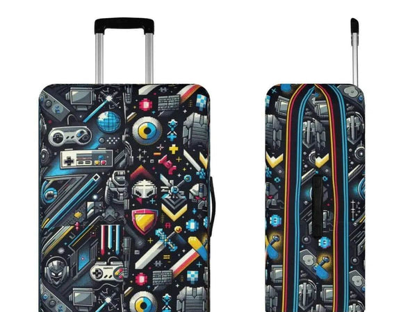 Retro Gamer Luggage Cover | Pixel Art Travel Protector - Iron Phoenix GHG