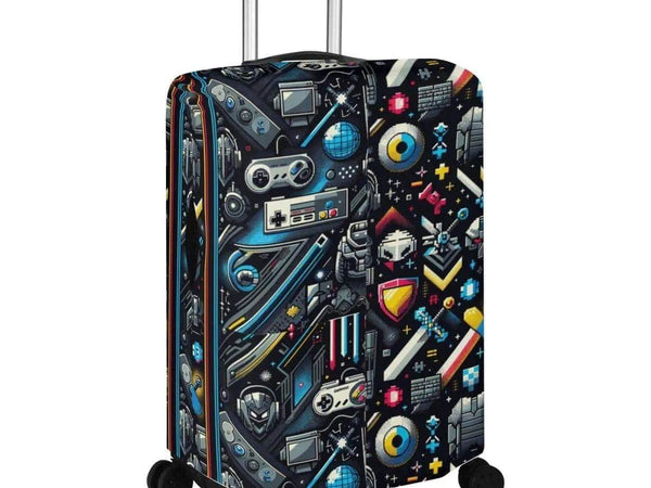 Retro Gamer Luggage Cover | Pixel Art Travel Protector - Iron Phoenix GHG