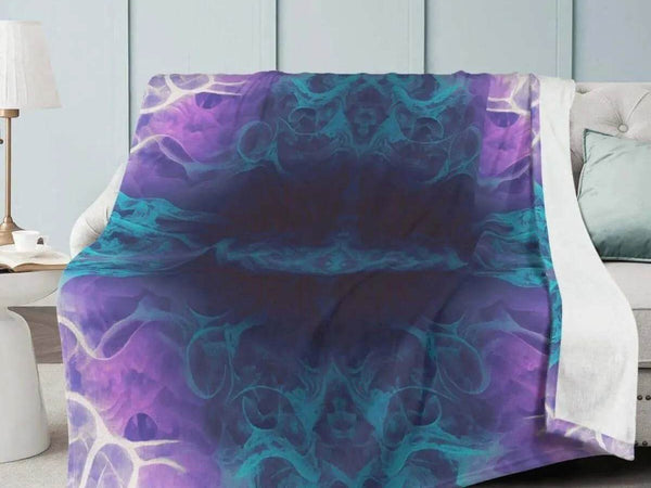 Kaleidoscope Fleece Blanket | Purple Teal Abstract Throw - Iron Phoenix GHG