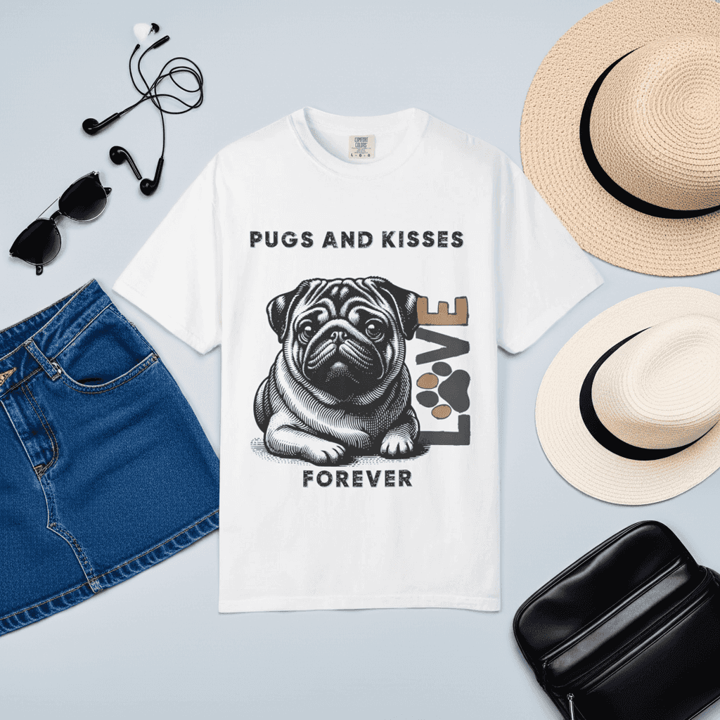 Cute Pug T-shirt - Cute Love Eco-Friendly Comfort Tee - Iron Phoenix GHG