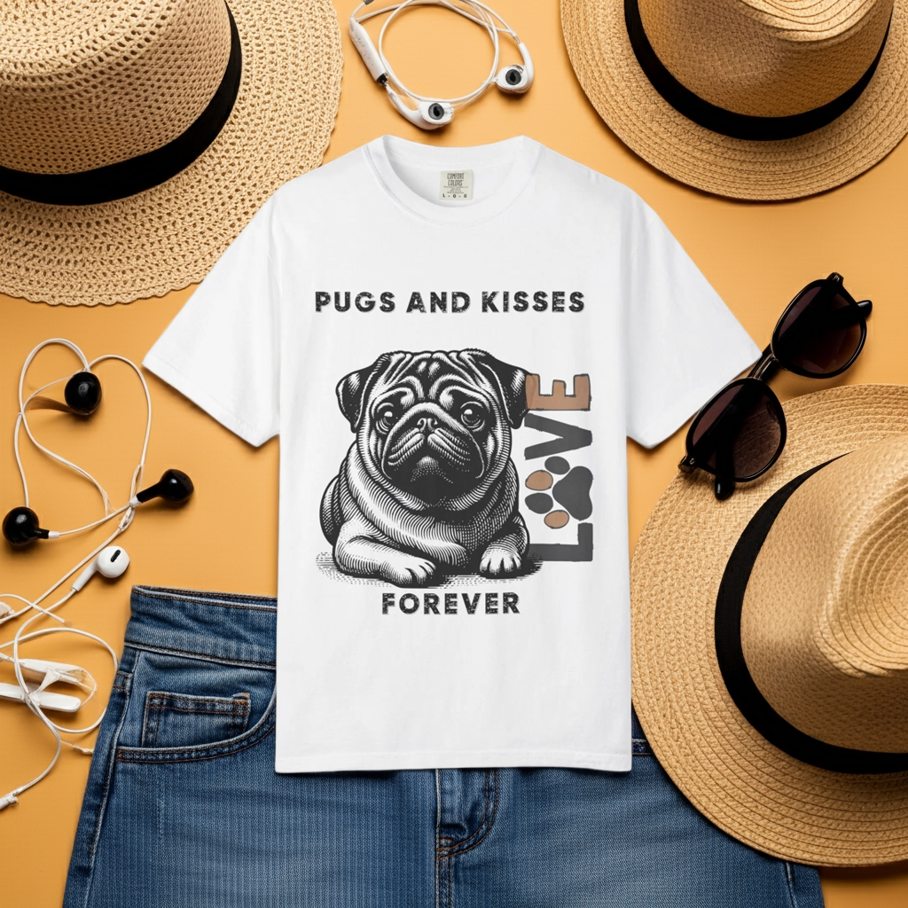 Cute Pug T-shirt - Cute Love Eco-Friendly Comfort Tee - Iron Phoenix GHG