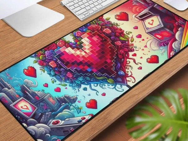 Pixel Heart Desk Mat | Love Inspired Gaming Mouse Pad - Iron Phoenix GHG