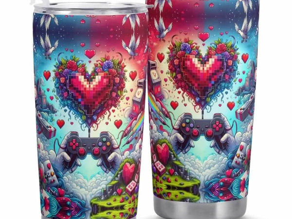 Pixel Heart Gaming Tumbler | Love Game Insulated Mug - Iron Phoenix GHG