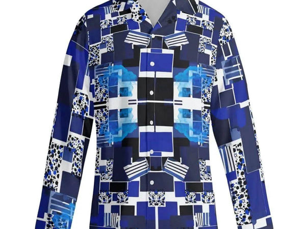Blue Geometric Pajama Set | Modern Gamer Loungewear - Iron Phoenix GHG