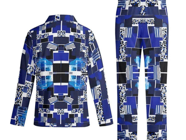 Blue Geometric Pajama Set | Modern Gamer Loungewear - Iron Phoenix GHG
