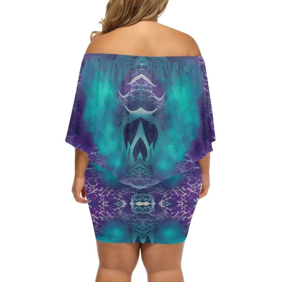Off-The-Shoulder Wrap Dress - Teal Purple Chic - Iron Phoenix GHG