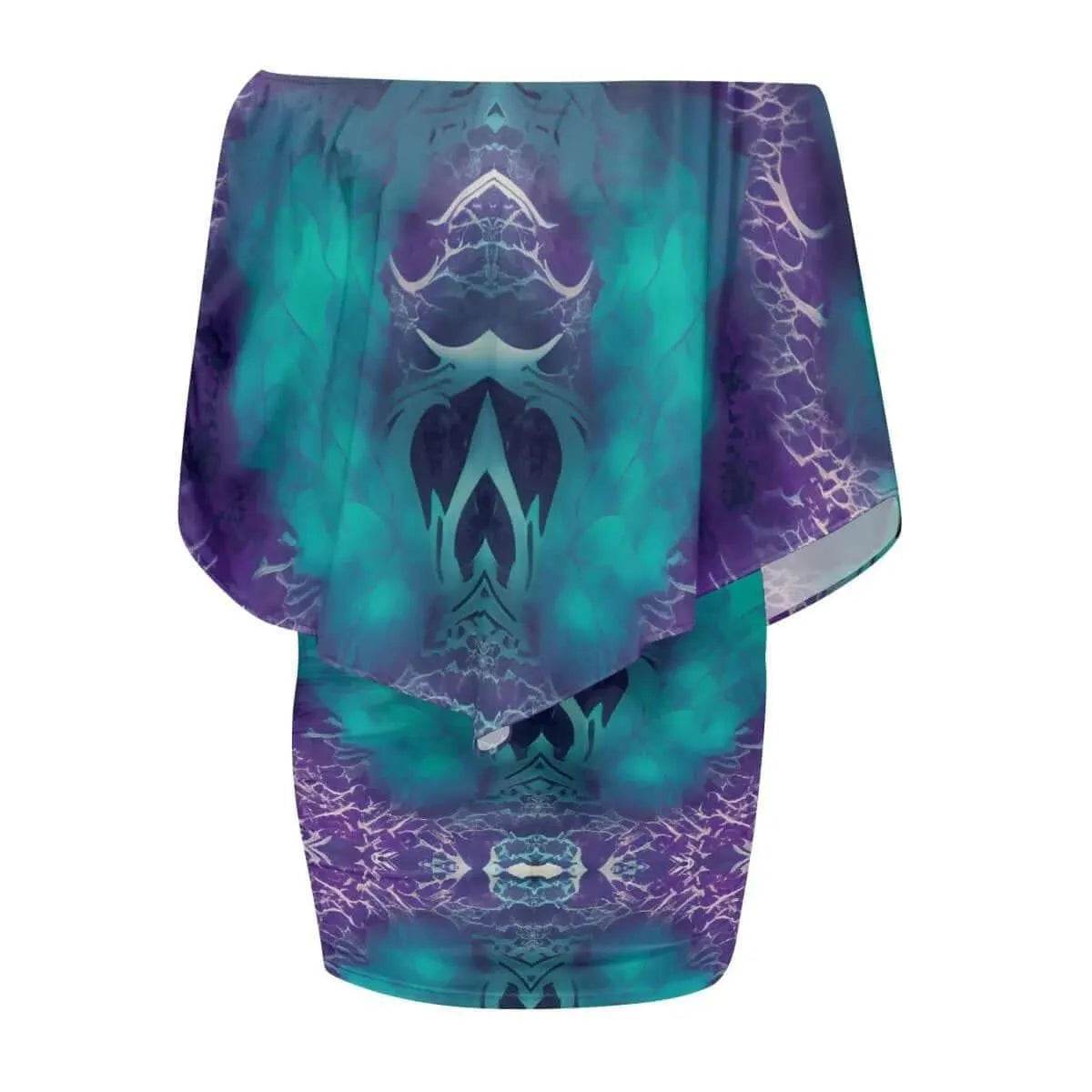 Off-The-Shoulder Wrap Dress - Teal Purple Chic - Iron Phoenix GHG