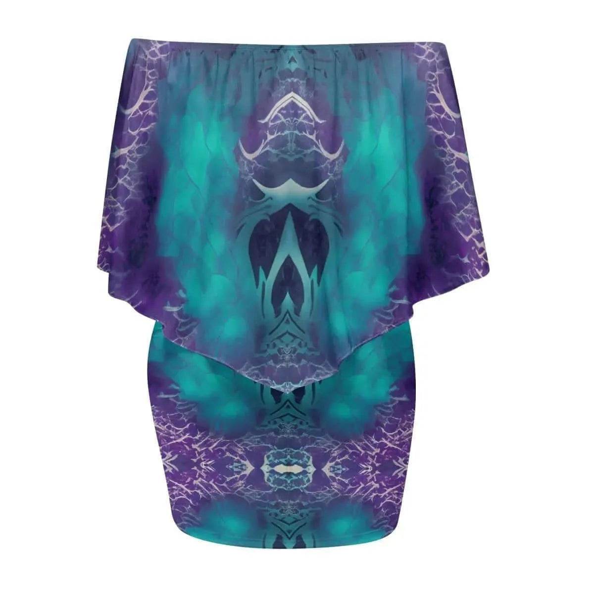 Off-The-Shoulder Wrap Dress - Teal Purple Chic - Iron Phoenix GHG