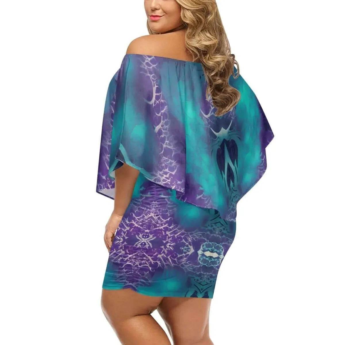 Off-The-Shoulder Wrap Dress - Teal Purple Chic - Iron Phoenix GHG
