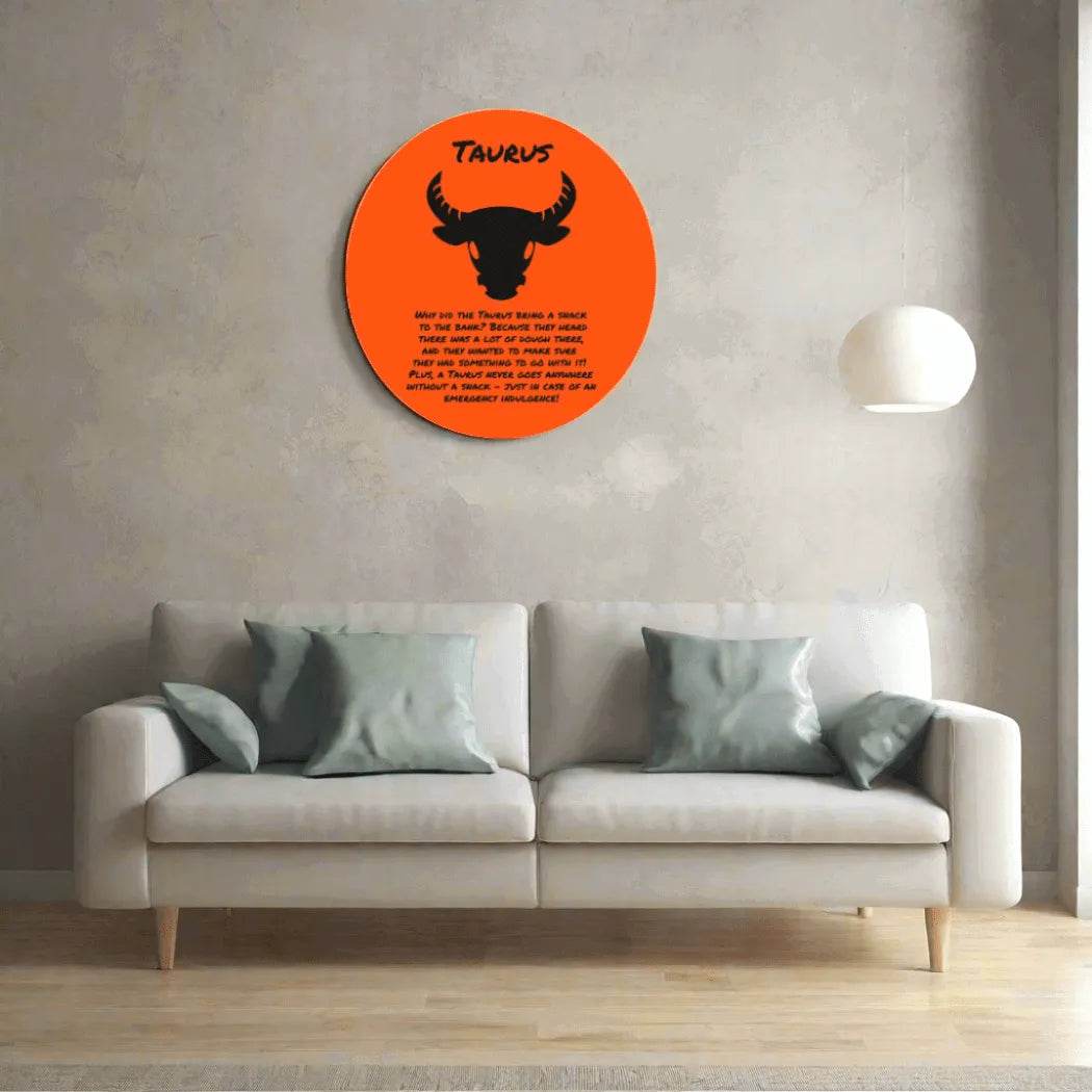 Orange Taurus Zodiac Wood Sign - Astrological Home Decor - Iron Phoenix GHG