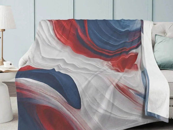 Patriotic Abstract Blanket | Red White Blue Fleece Throw - Iron Phoenix GHG