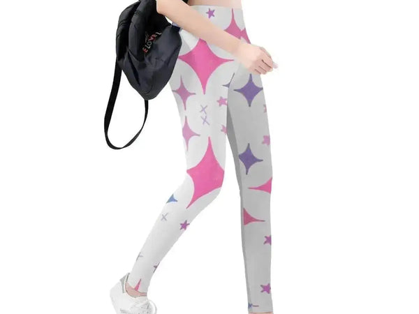 Pink Starburst Print Leggings | Cute Jester Yoga Game Tights - Iron Phoenix GHG