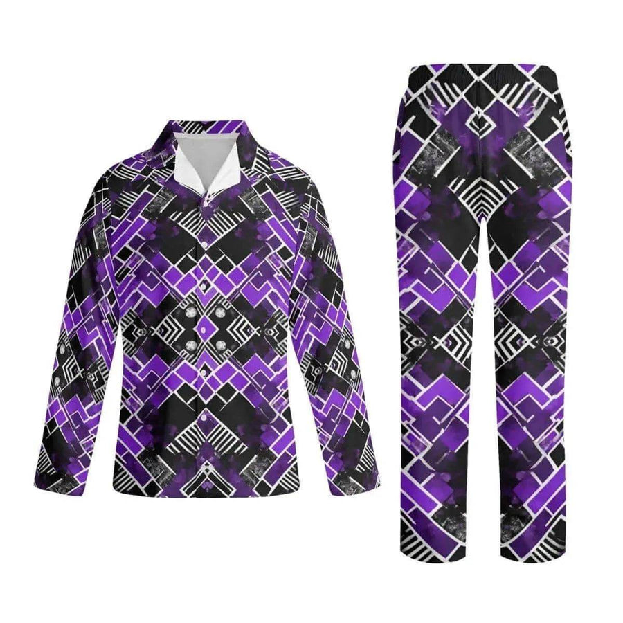 Purple Geometric Pajama Set | Modern Gamer Loungewear - Iron Phoenix GHG