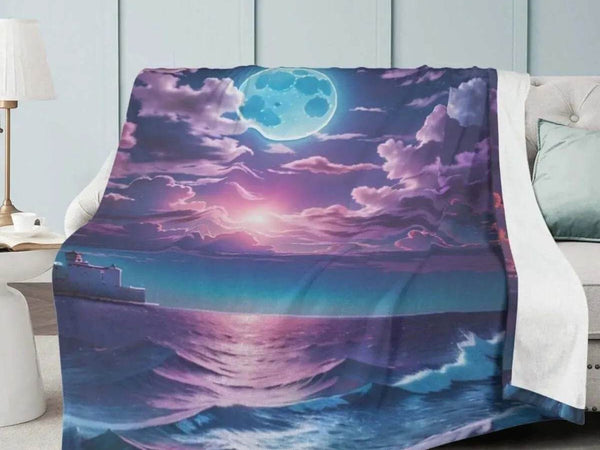Purple Sunset Blanket | Calming Seascape Fleece Throw - Iron Phoenix GHG