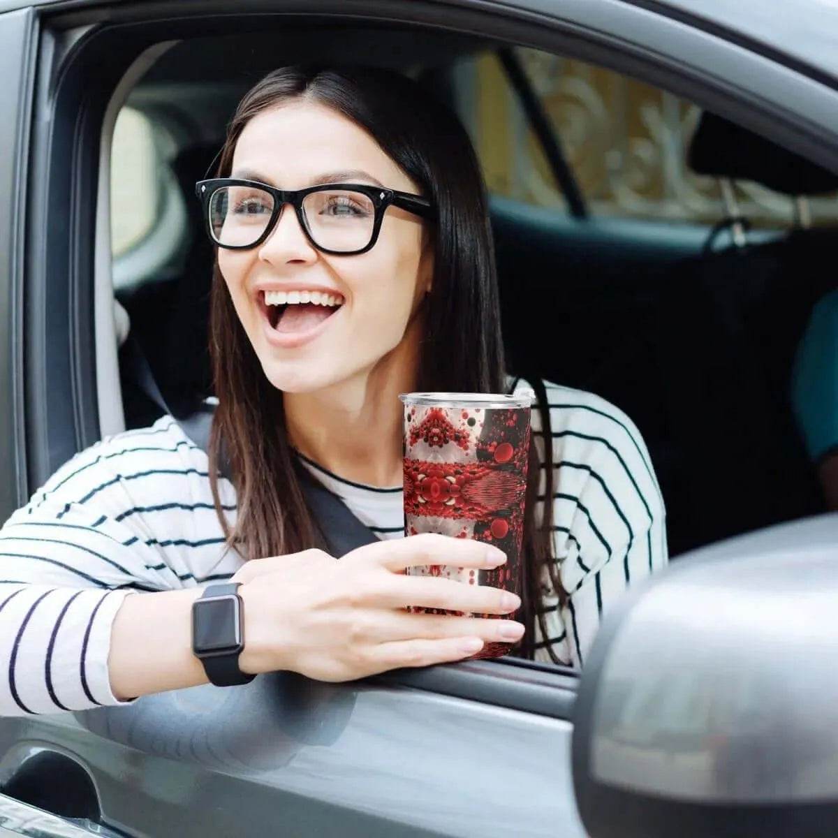 Red Black White Car Cup - 600ML Gamer Travel Mug - Iron Phoenix GHG