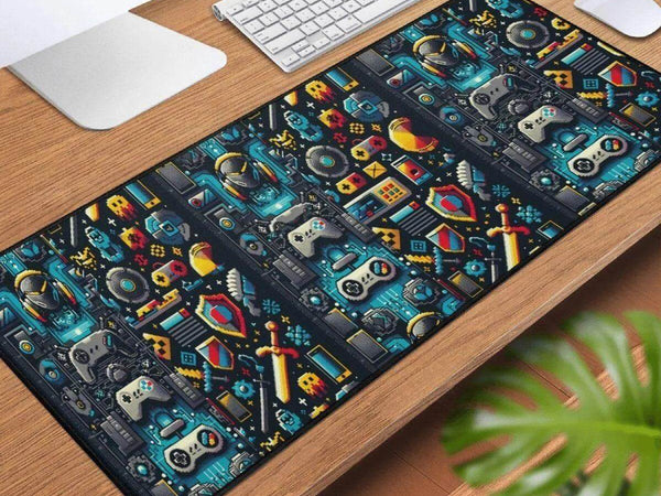 Retro Gaming Desk Mat | Pixel Art Gamer Mouse Pad - Iron Phoenix GHG