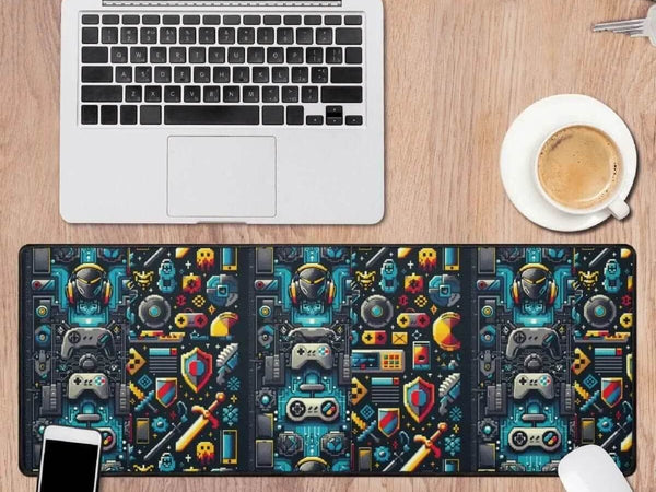 Retro Gaming Desk Mat | Pixel Art Gamer Mouse Pad - Iron Phoenix GHG