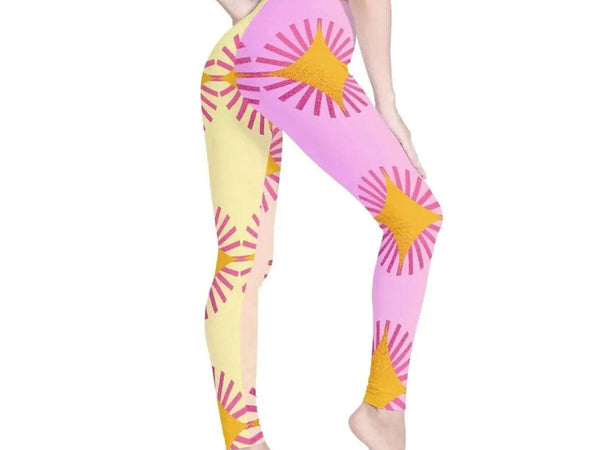 Pink Sunburst Leggings | Sunny Yoga and Gaming Tights - Iron Phoenix GHG