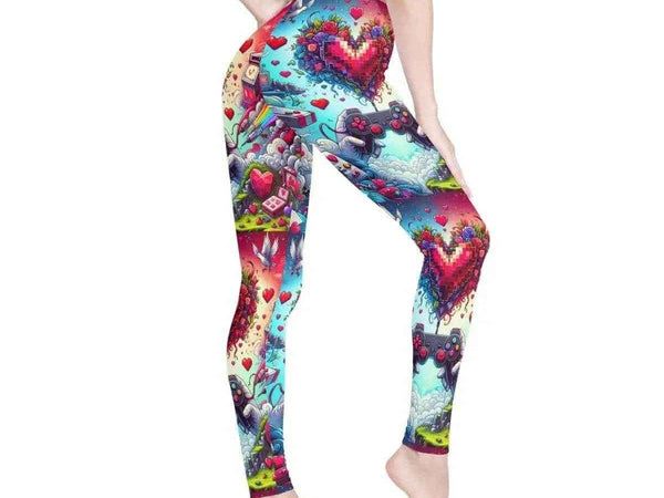 Gamer Heart Print Leggings | Love Gaming Yoga Tights