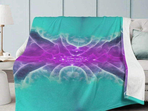Sacred Geometry Blanket | Teal Purple Yoga Gaming Throw - Iron Phoenix GHG