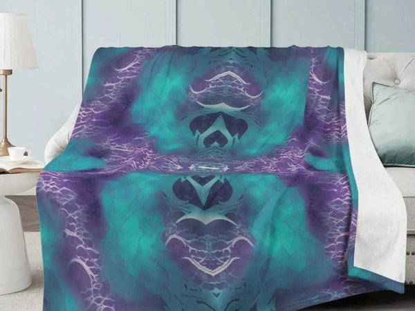 Dragon Heart Fleece Blanket | Teal Purple Abstract Throw - Iron Phoenix GHG
