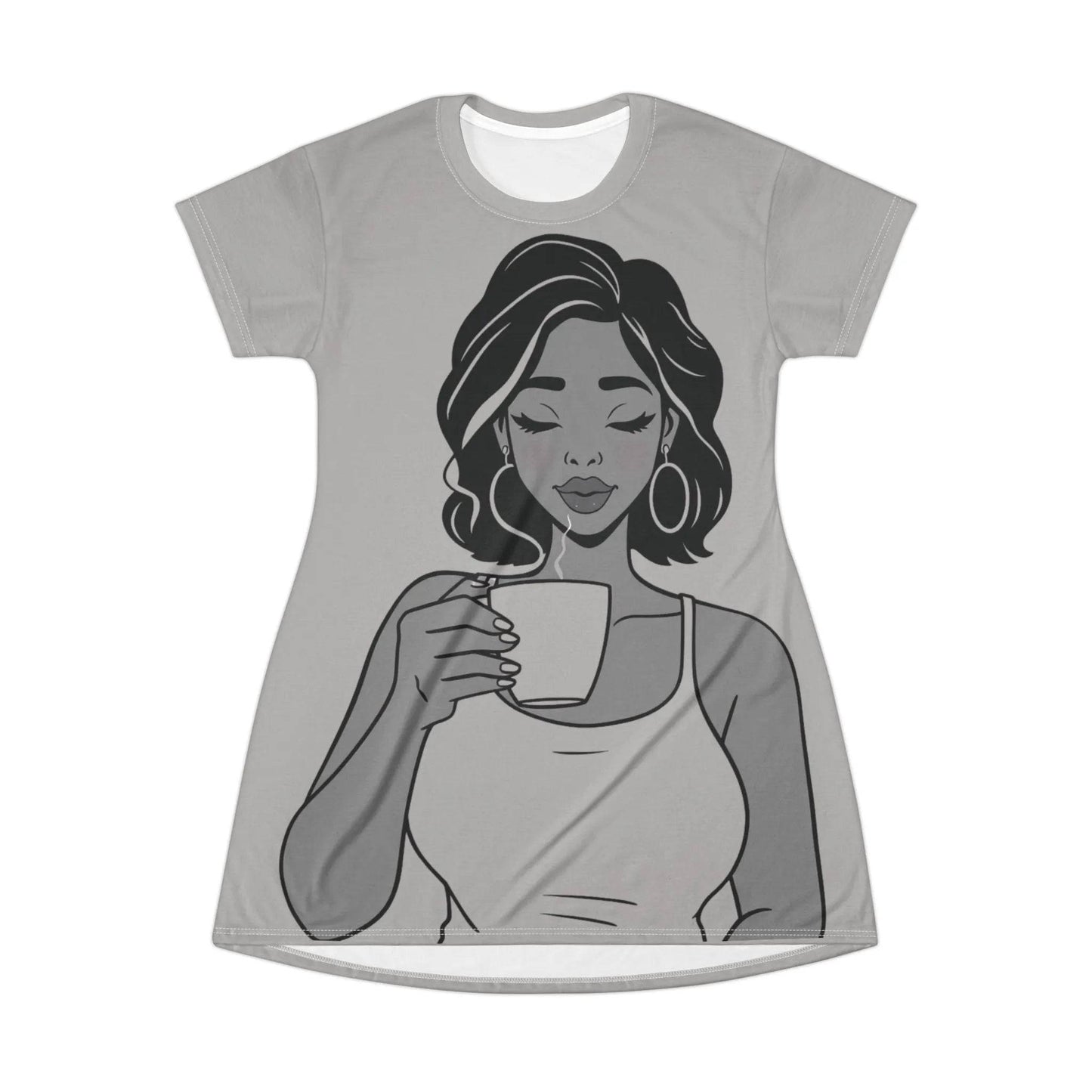 Coffee T-Shirt Dress - Stylish and Comfy Summer Dress for Coffee Lovers - Iron Phoenix GHG
