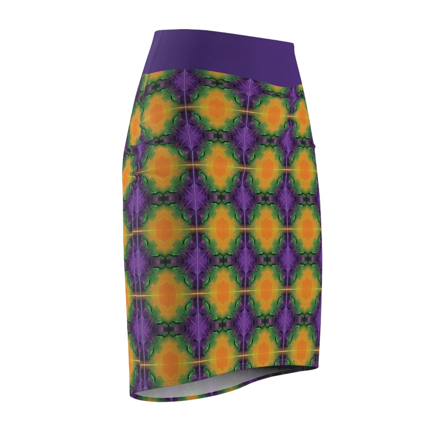 Purple and Yellow Women's Pencil Skirt, Relaxed Vibe Summer Fashion, Casual Office Wear, Stretchy Bodycon Skirt, Comfy Work Attire, Fun