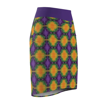 Purple and Yellow Women's Pencil Skirt, Relaxed Vibe Summer Fashion, Casual Office Wear, Stretchy Bodycon Skirt, Comfy Work Attire, Fun