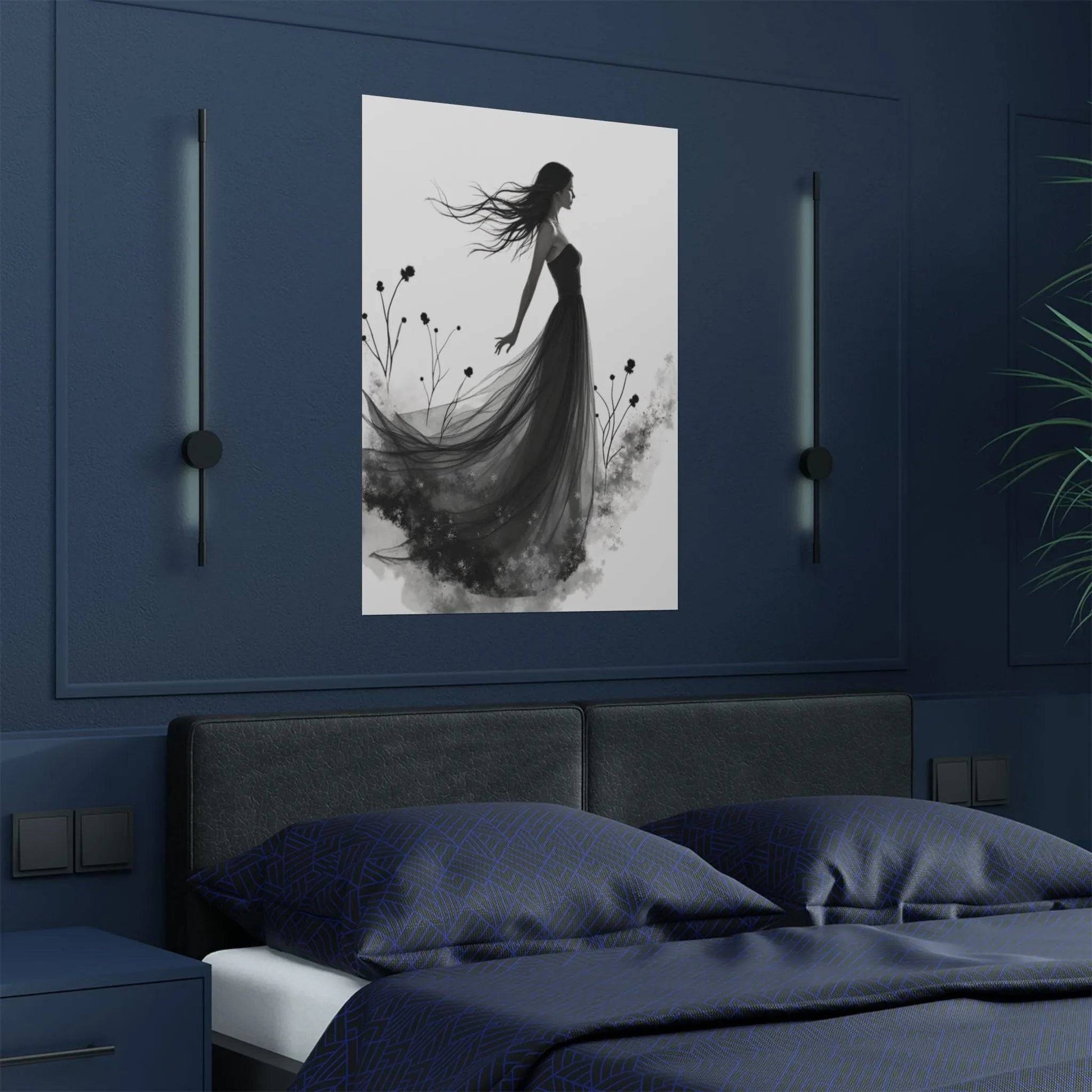 "Whispers of the Wind" - Elegant Black & White Satin Art Print - Wall Art - Iron Phoenix GHG