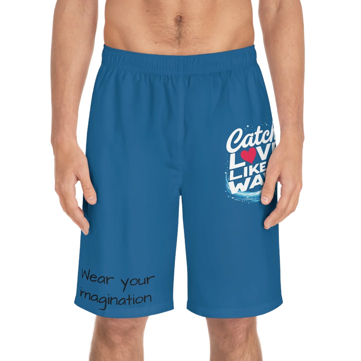 Catch Love Like a Wave Men's Board Shorts, Summer Beachwear, Swim Trunks, Vacation Essentials, Men's Swim Shorts, Nautical Gift