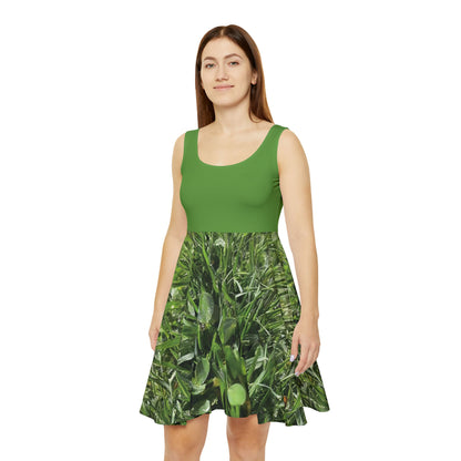 Green Grass Skater Dress - Stylish Nature-Inspired Fashion for Every Occasion