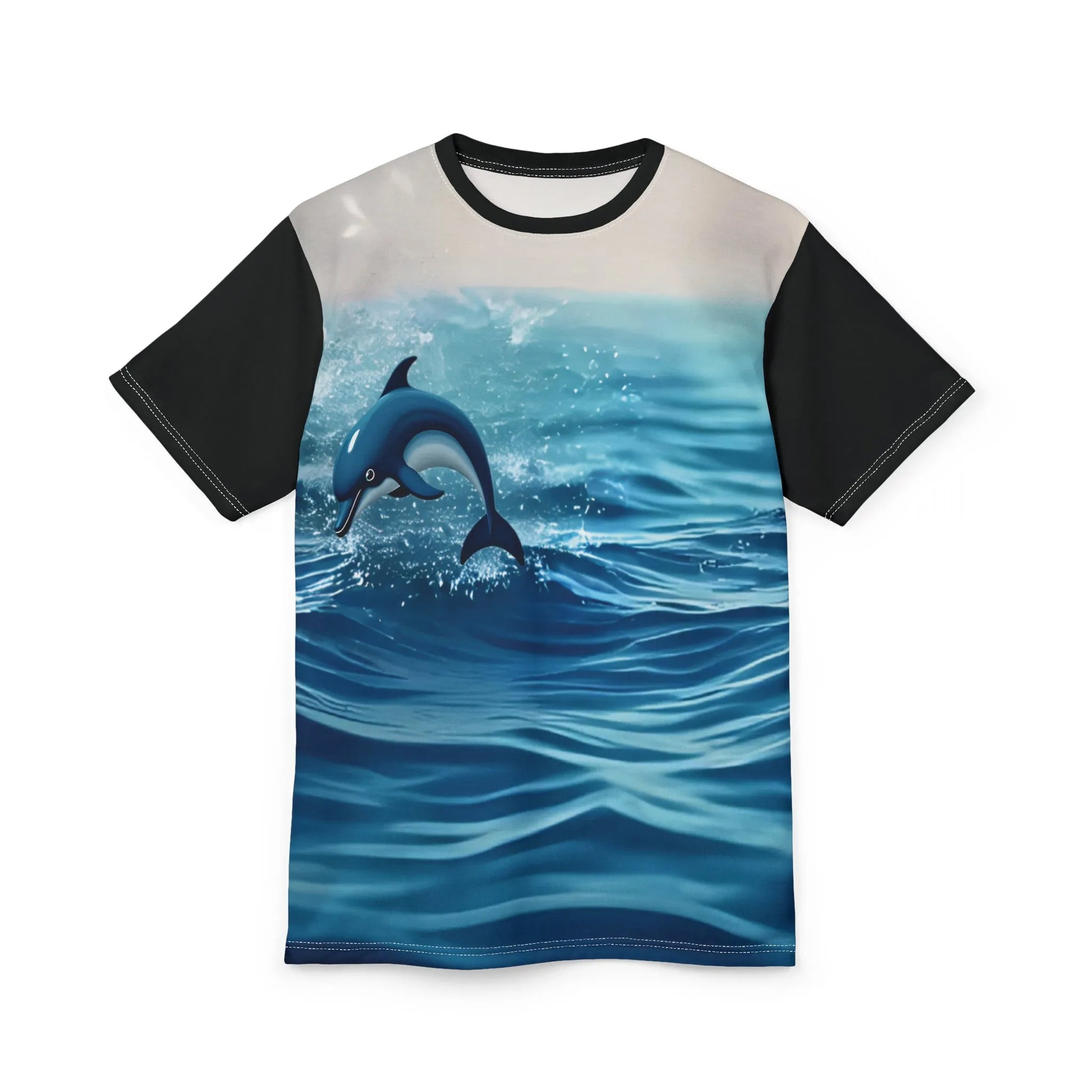 Ocean Splash Dolphin Tee - Unisex Cut & Sew Shirt for Beach Lovers, Summer Vibes, Ocean Life, Gift for Marine Enthusiasts, Swimwear - Iron Phoenix GHG